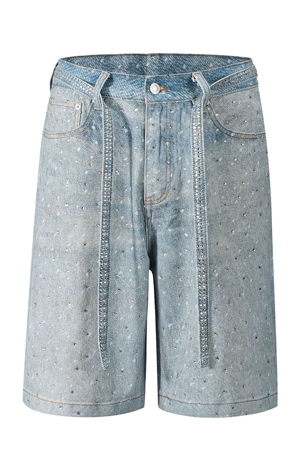 【KOOLOSET】D-Ring Sand Washed Bermuda Denim Sunloudy Womens Trendy Knee Length Denim Short Low Waisted