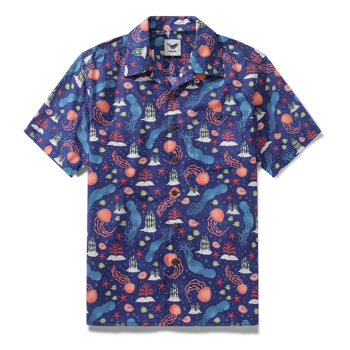 Summer Hawaiian Shirt For Men Underwater Cotton Beach Shirt Camp Collar By ME.COCO.DESIGN