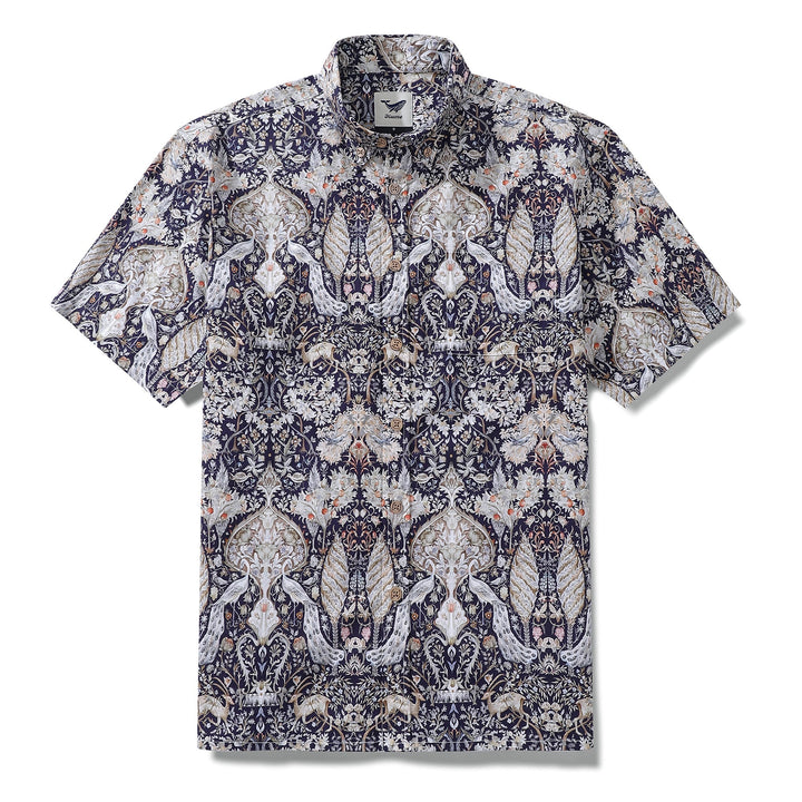 Men's Hawaiian Shirt The Garden of Serenity Cotton Button-down Short Sleeve 1940s Vintage Shirt By Sylvia
