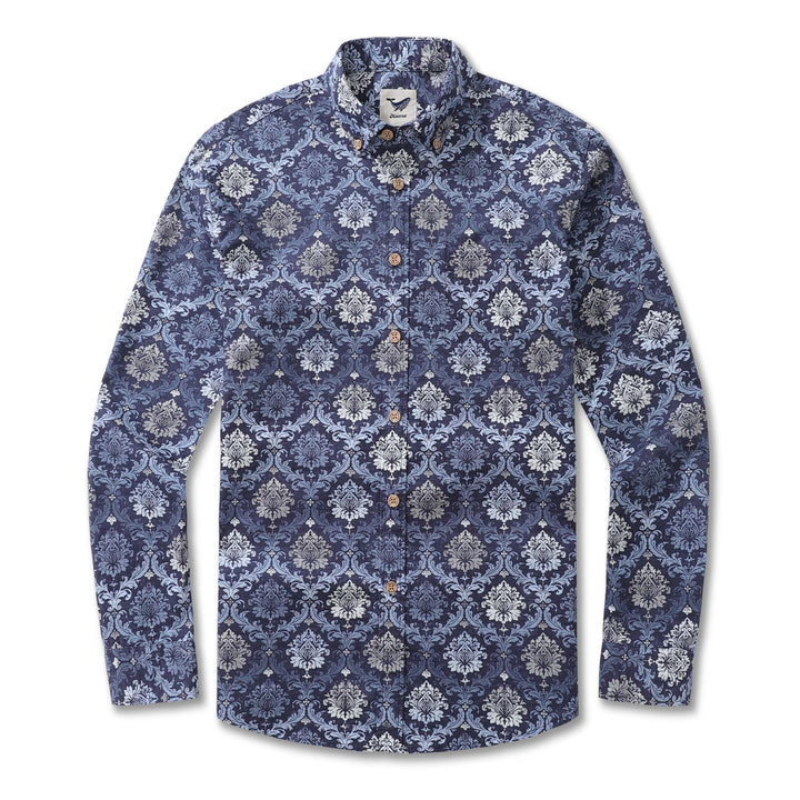 Men's Hawaiian Shirt Budapest Cotton Button-down Long Sleeve Aloha Shirt By Sherry