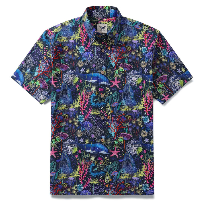 Hawaiian Shirt For Men Underwater Wonder Button-down Short Sleeve 100% Cotton Shirt By Cigar