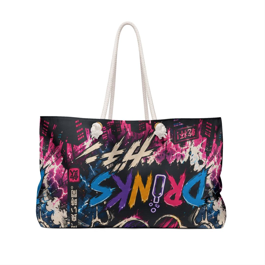 Neon Anime Weekender Bag – Retro Cyberpunk Drunk Design