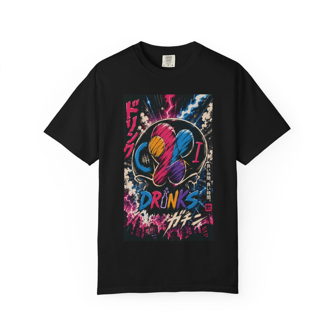 Drinks Skull Graphic T-Shirt — Neon Vaporwave Japanese Streetwear
