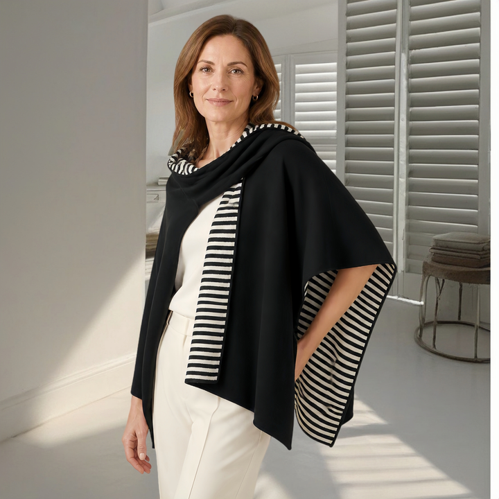Reversible Pima Cotton Cape — Black &amp; Stripe 