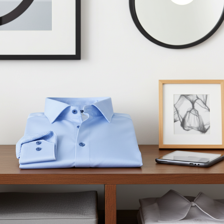 Joshua// Cotton Knit-Stretch Button-Up Shirt With Contrast Details // Blue // Tailored Fit (Fitted)