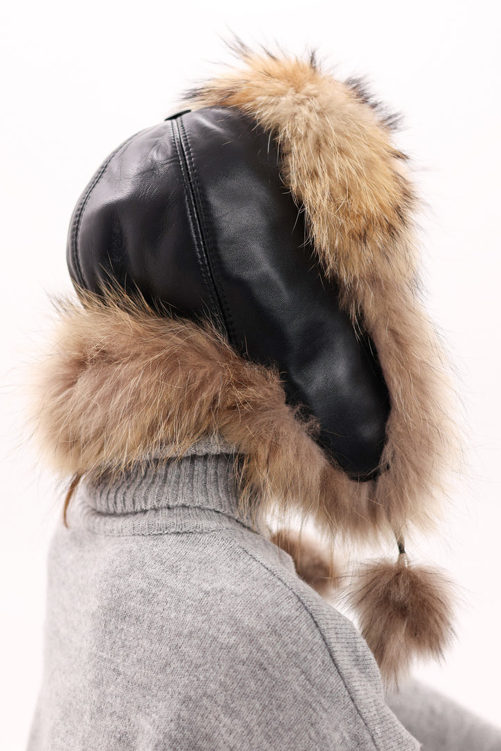 Genuine Racoon Fur Genuine Leather Hat