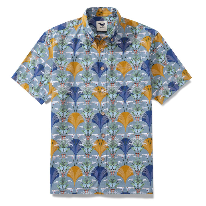 Men's Hawaiian Shirt Deco Arum Lily Delights Print By Lisette Niemand Cotton Button-down Short Sleeve Aloha Shirt