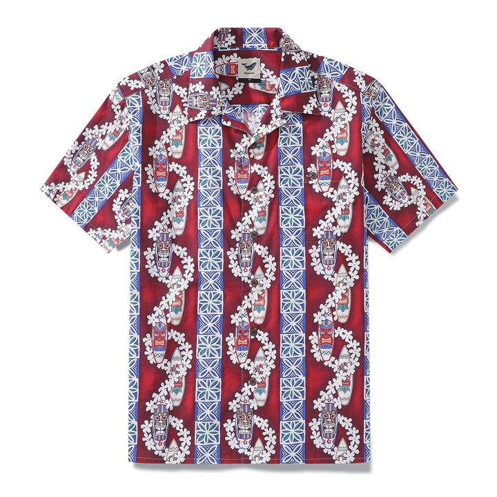 Hawaiian Shirt For Men Surfboard and Lei Shirt Camp Collar 100% Cotton By Amy