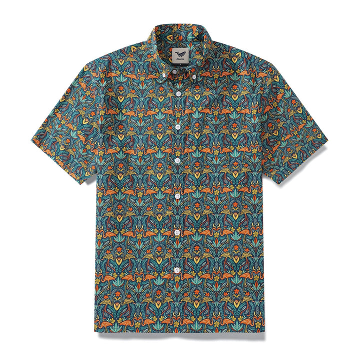 Men's Hawaiian Shirt Joyful Jungle Print By Cassandra O'Leary Cotton Button-down Short Sleeve Aloha Shirt