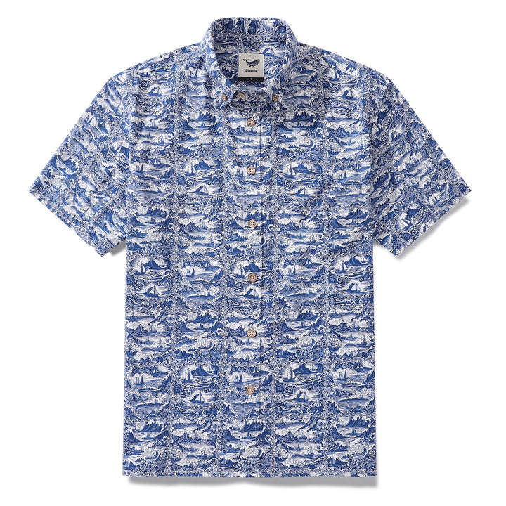 Men's Hawaiian Shirt Voyage of Discovery Print Cotton Button-down Short Sleeve Aloha Shirt By Amy