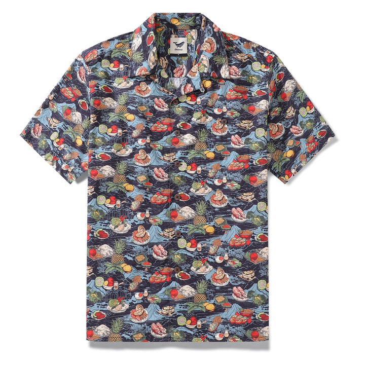 1970s Vintage Hawaiian Shirt Thanksgiving feast Shirt Camp Collar 100% Cotton By Amy