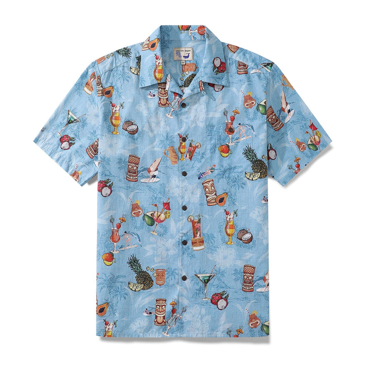 Hawaiian Shirts For Men Tiki Art Cocktail Party Tropical-Themed Print Shirt By Amy