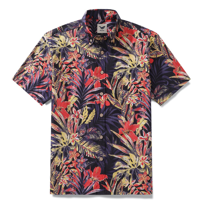Men's Hawaiian Shirt Summer Night Print Cotton Button-down Short Sleeve Aloha Shirt By Amy