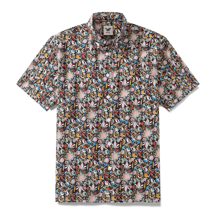 Men's Hawaiian Shirt Vintage Gothic Design Print Cotton Button-down Short Sleeve Aloha Shirt By Amy