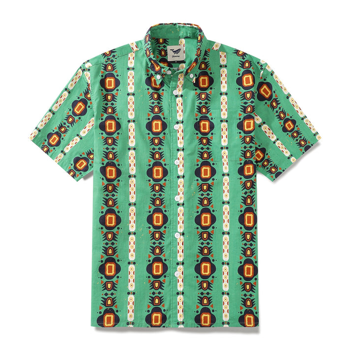 Men's 1970s Vintage Hawaiian Shirt Nation of the South Print Cotton Button-down Short Sleeve Aloha Shirt By Evan
