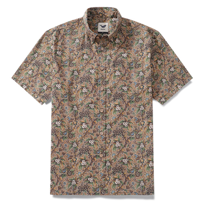 Men's Hawaiian Shirt Autumn Colors Print Cotton Button-down Short Sleeve Aloha Shirt By Amy