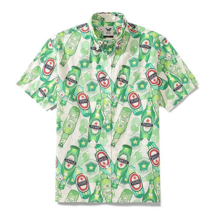 Men's Hawaiian Shirt Green Bubble Print Cotton Button-down Short Sleeve Aloha Shirt By Evan