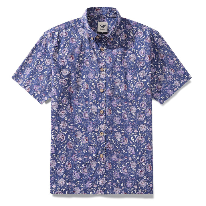 Men's Hawaiian Shirt Mystic Flowers Print Cotton Button-down Short Sleeve Aloha Shirt By Amy