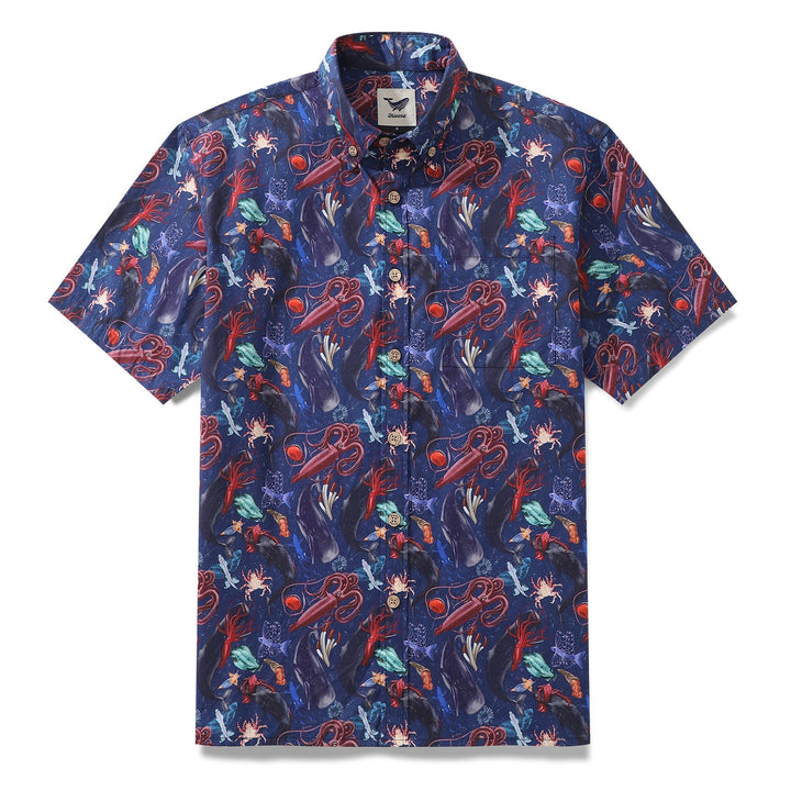 Men's Hawaiian Shirt Leviathan Showdown Print Cotton Button-down Short Sleeve Aloha Shirt By Sun