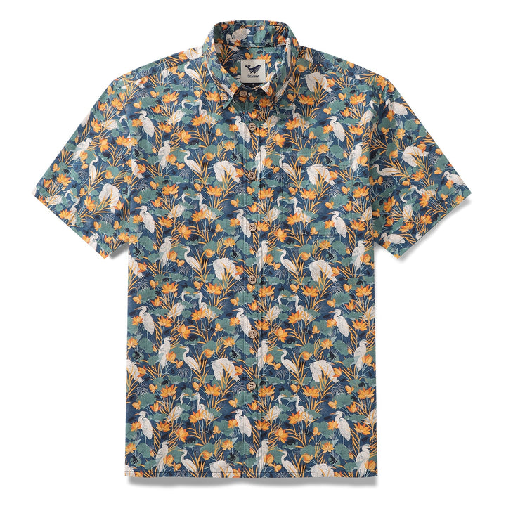 Men's Hawaiian Shirt By the pond By Cassandra O'Leary Cotton Button-down Short Sleeve Aloha Shirt