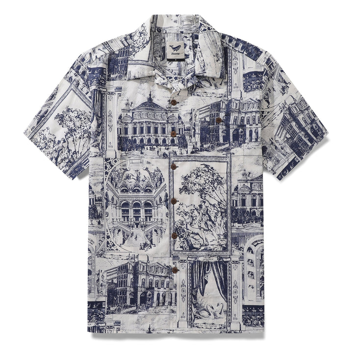 Hawaiian Shirt For Men Artistic Mark Print Shirt Camp Collar 100% Cotton By Yeti