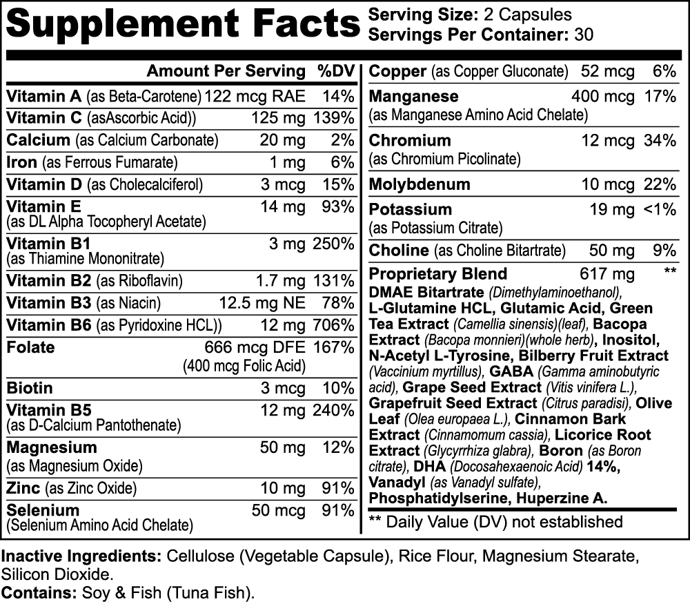 Castlebeard Nootropic Brain & Memory Booster Supplement, Cognitive Concentration and Focus Support, 60 Ct