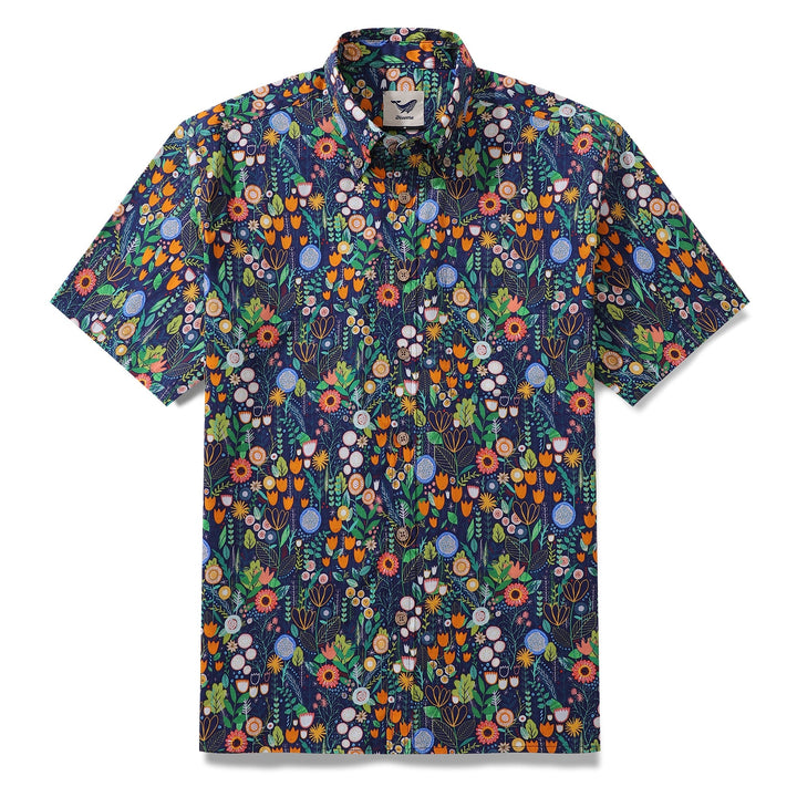 Floral Hawaiian Shirt For Men Button-down Short Sleeve 100% Cotton Shirt By Rachel Parker