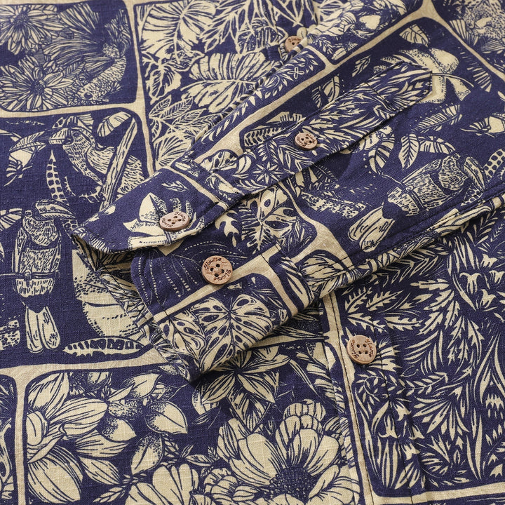 Vintage Men's Hawaiian Shirt Jungle Cotton Button-down Long Sleeve Aloha Shirt By Yakima
