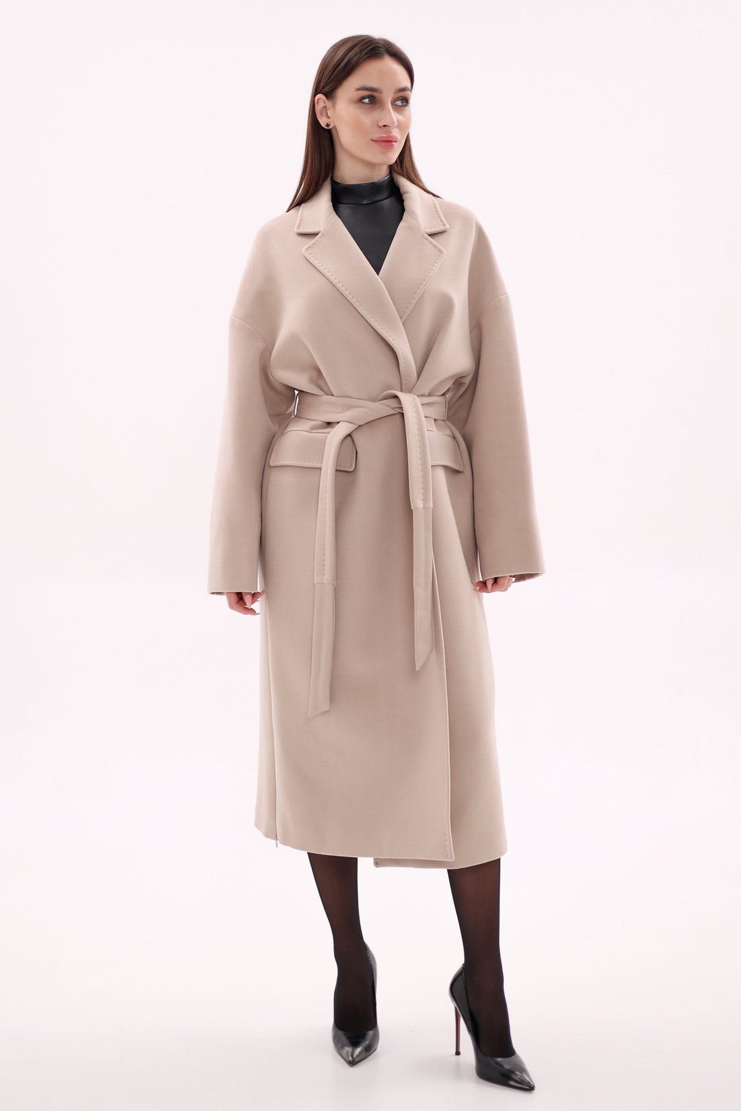 Toscana Leather Accent Cashmere Blend Overcoat