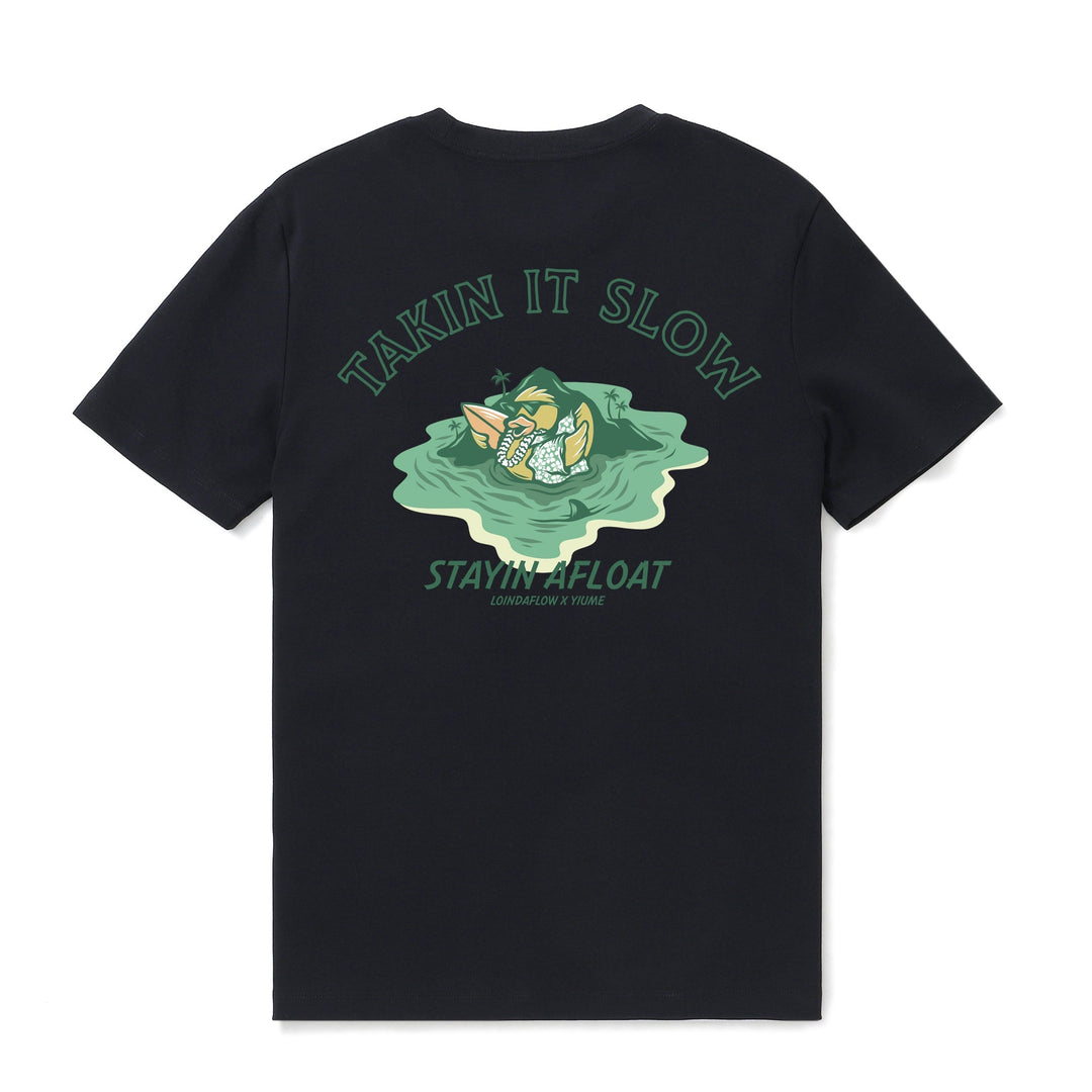 Hawaiian Tee For Men Takin It Slow By Loindaflow Tee Crew Neck 100% Cotton - BLACK By Laihha Organna