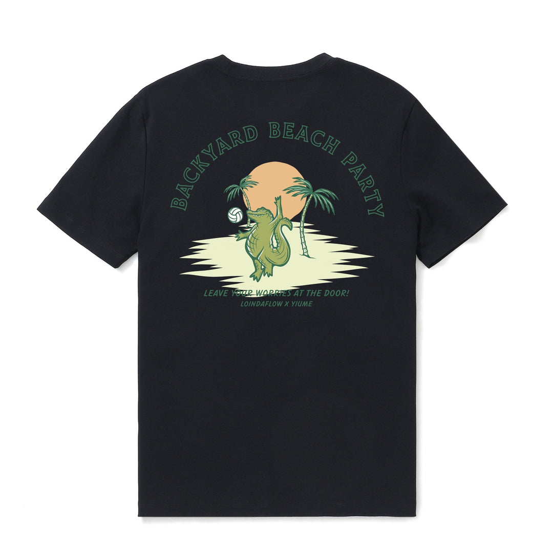 Hawaiian Tee For Men Backyard Beach Party By Loindaflow Tee Crew Neck 100% Cotton - BLACK By Laihha Organna