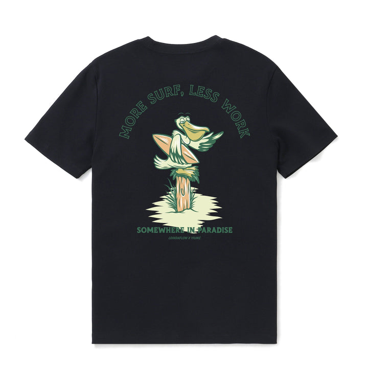 Hawaiian Tee For Men More Surf - Less Work By Loindaflow Tee Crew Neck 100% Cotton - BLACK By Laihha Organna