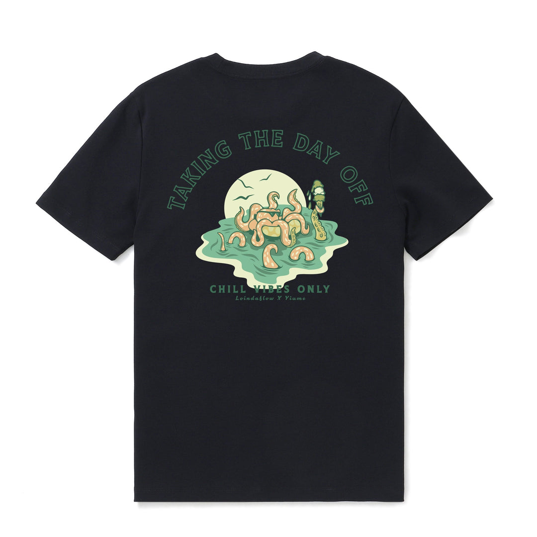 Hawaiian Tee For Men Taking the day off By Loindaflow Tee Crew Neck 100% Cotton - BLACK By Laihha Organna