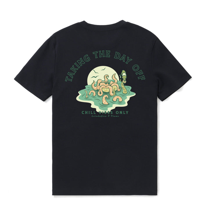 Hawaiian Tee For Men Taking the day off By Loindaflow Tee Crew Neck 100% Cotton - BLACK By Laihha Organna