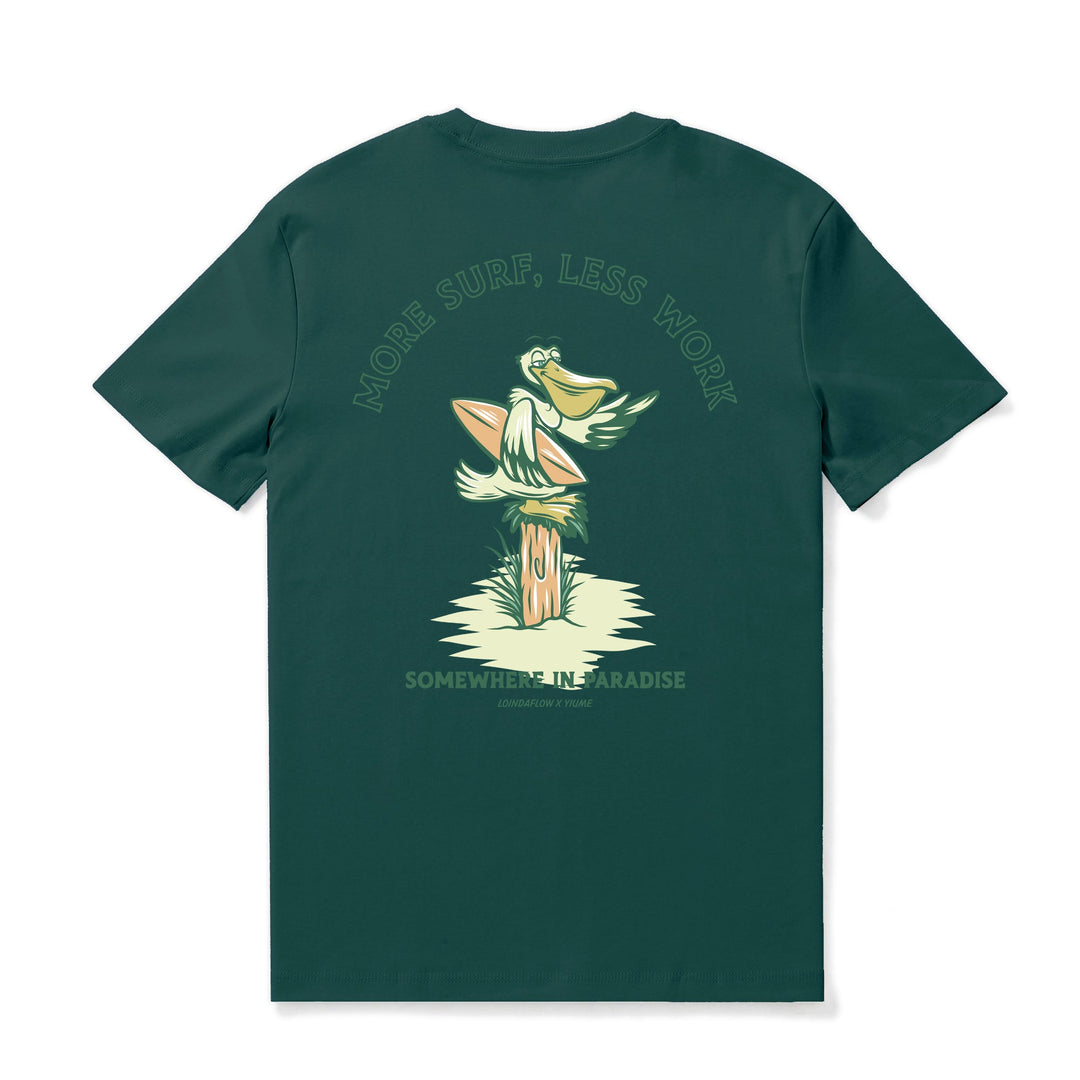 Hawaiian Tee For Men More Surf - Less Work By Loindaflow Tee Crew Neck 100% Cotton - DARK GREEN By Laihha Organna