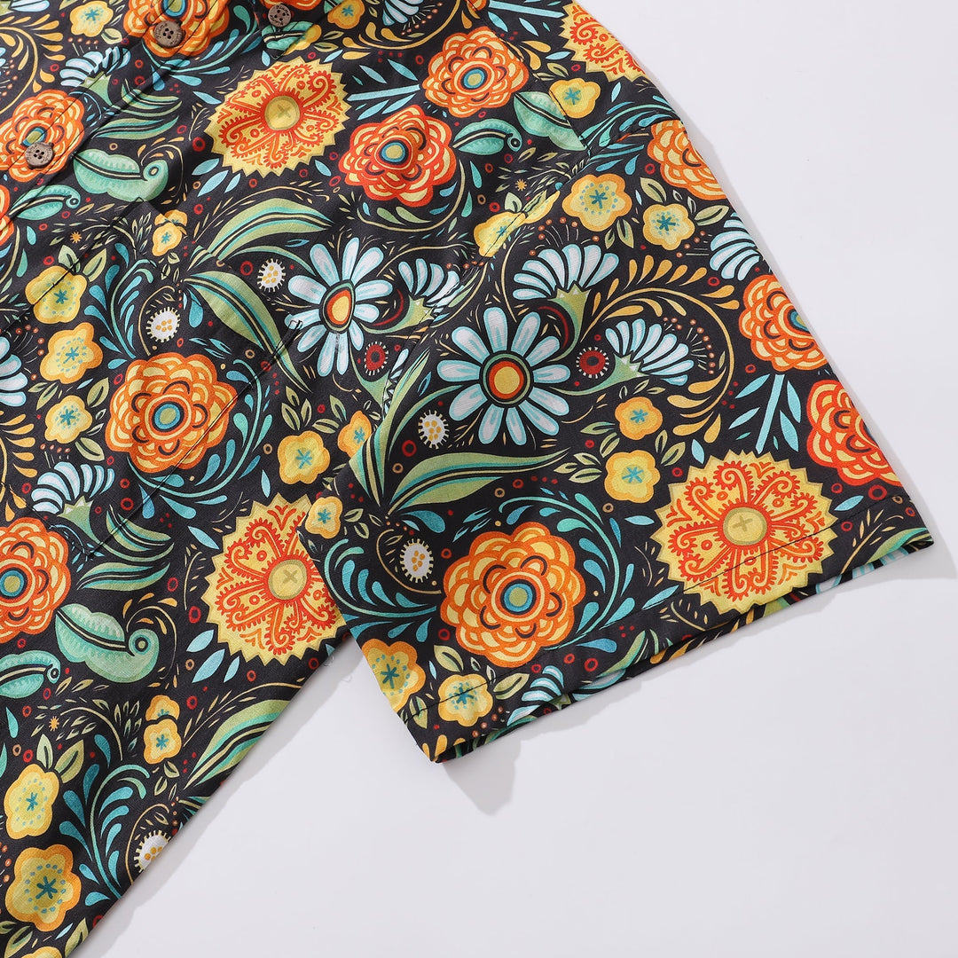 1950s Hawaiian Shirt For Men Flower Button-down Shirt Short Sleeve 100% Cotton Shirt By Seven