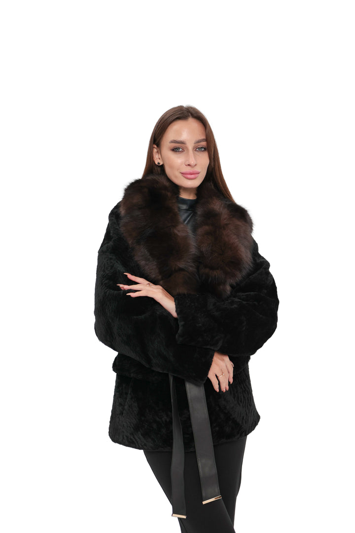 Modena Genuine Astrakhan Polar Fox Trim Coat
