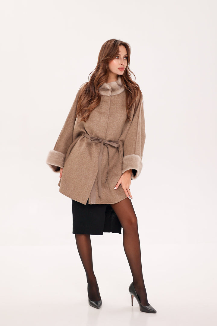 Genuine Scandinavian Mink Fur Double Face Wool Poncho