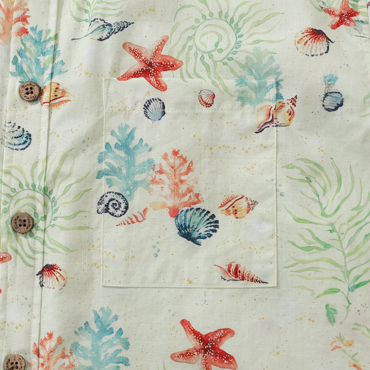 Hawaiian Shirt For Men Voices of the Shore Button-down Short Sleeve 100% Cotton Shirt By Seven