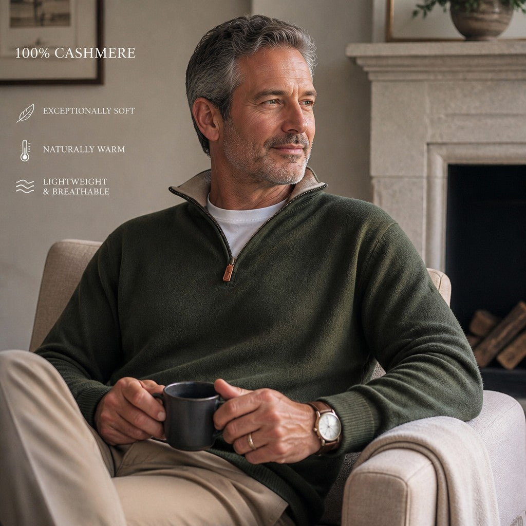 Men’s 100% Cashmere Quarter Zip Sweater 