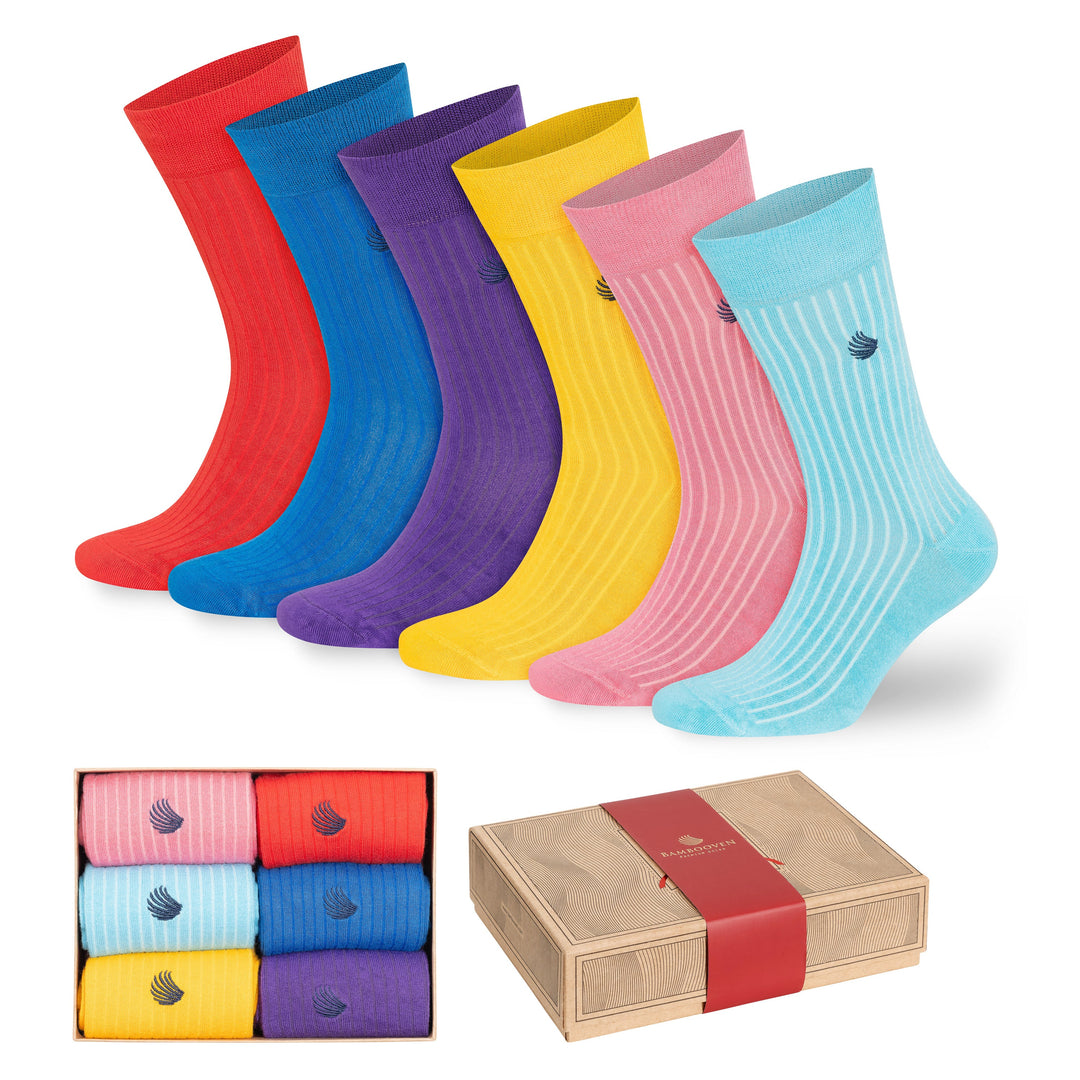 Men’s Bamboo Dress Socks 6-Pack Gift Box, Bright Colors