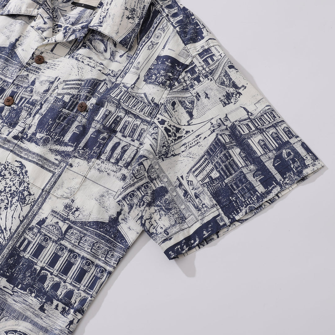 Hawaiian Shirt For Men Artistic Mark Print Shirt Camp Collar 100% Cotton By Yeti