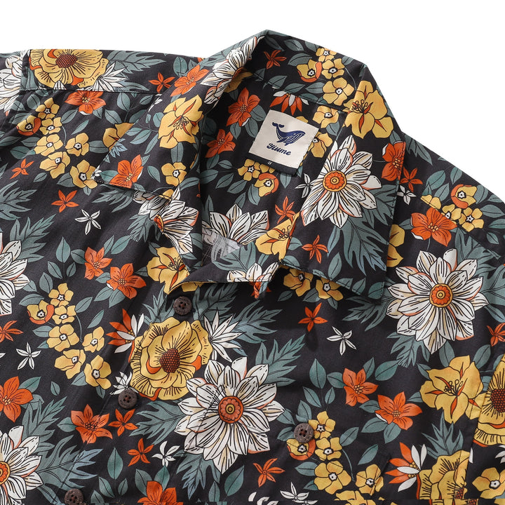 Hawaiian Shirt For Men Autumn Garden Print Shirt Camp Collar 100% Cotton By Sherry