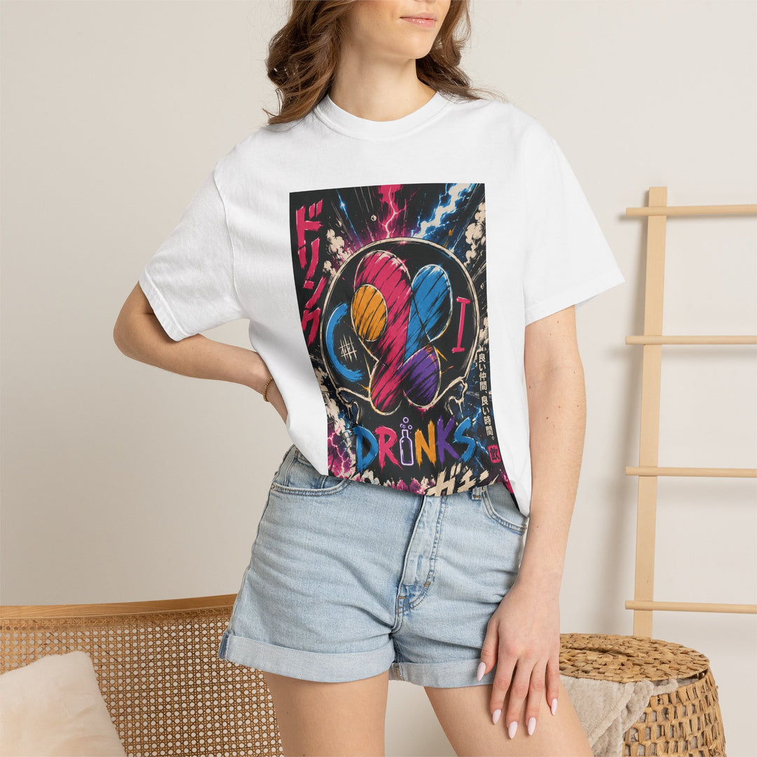 Drinks Skull Graphic T-Shirt — Neon Vaporwave Japanese Streetwear