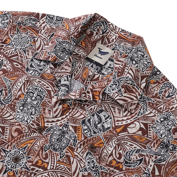 Hawaiian Shirt For Men Tiki Totem Vintage Shirt Camp Collar 100% Cotton By Sun
