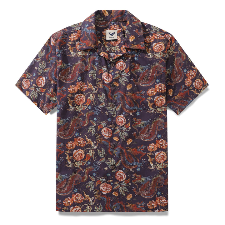 Hawaiian Shirt For Men Embroidered Dragon Pattern Shirt Camp Collar 100% Cotton By Sun