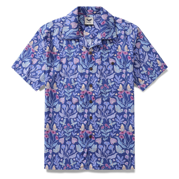Hawaiian Shirt For Men Midnight Garden By Jill Labieniec Print Shirt Camp Collar 100% Cotton
