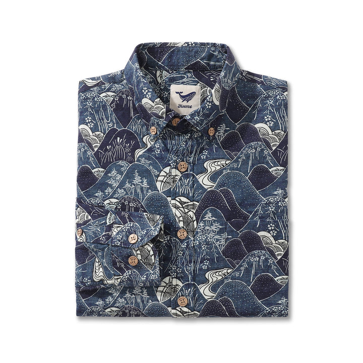 Men's Hawaiian Shirt Serenity Falls Cotton Button-down Long Sleeve Aloha Shirt By Cigar