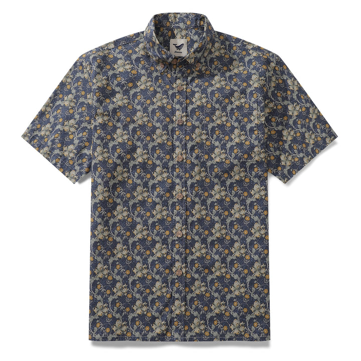 Men's Hawaiian Shirt Vintage Floral Print Cotton Button-down Short Sleeve Aloha Shirt By Sherry