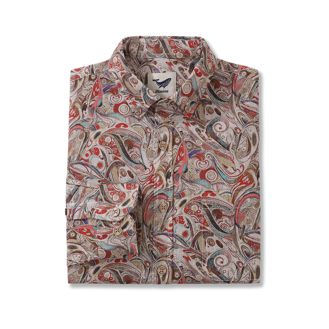Men's Hawaiian Shirt Geometry of Tradition Cotton Button-down Long Sleeve Aloha Shirt By Cigar